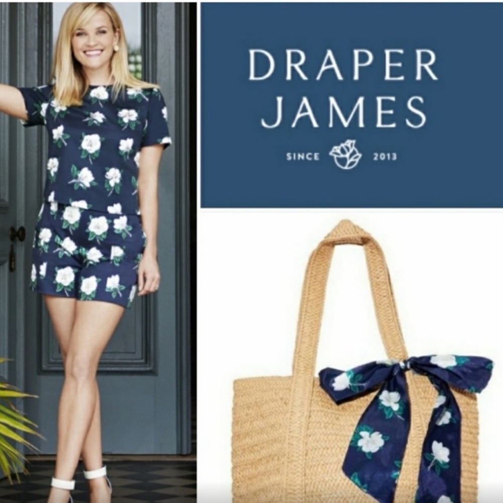 Draper James Straw Tote Bag with Floral Tie Scarf preloved - Picture 1 of 12